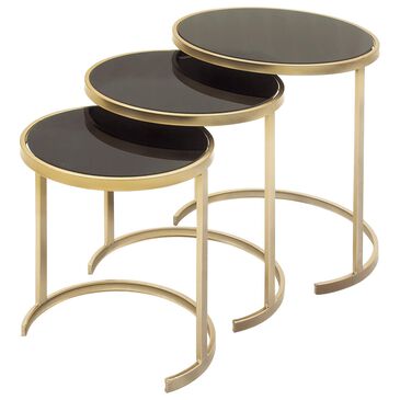 Maple and Jade 3-Piece Round Nesting Accent End Table Set in Gold and Black, , large