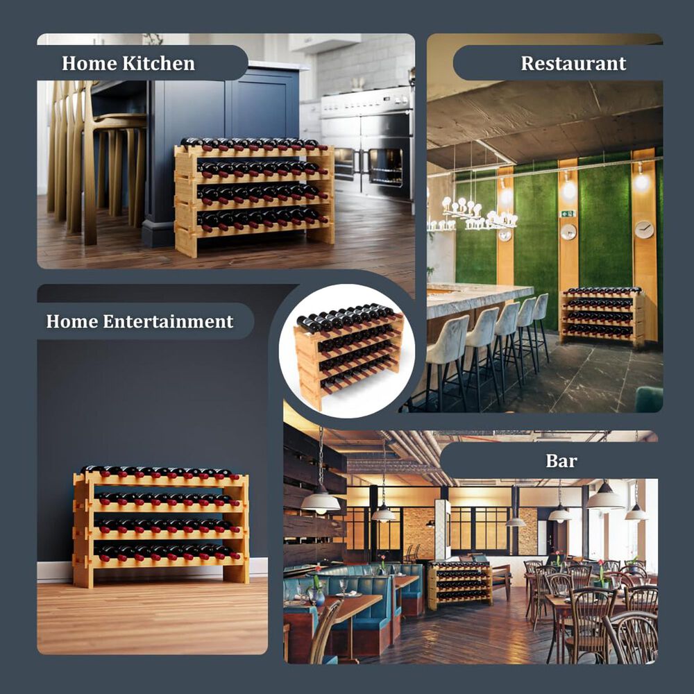 HOMLUX 36-Bottle Bamboo Stackable Modular Wine Rack in Natural, , large