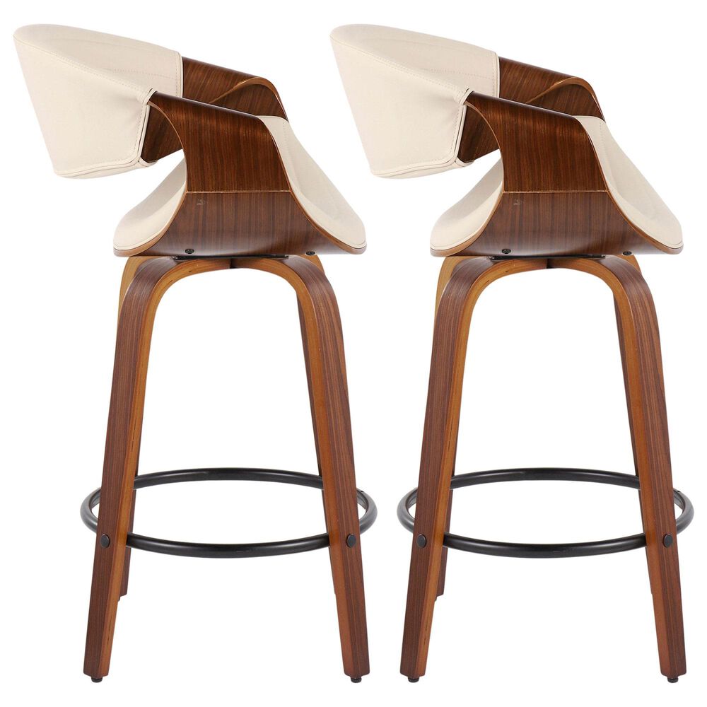 LumiSource Symphony 26" Swivel Counter Stool with Cream Upholstery in Walnut and Black (Set of 2), , large