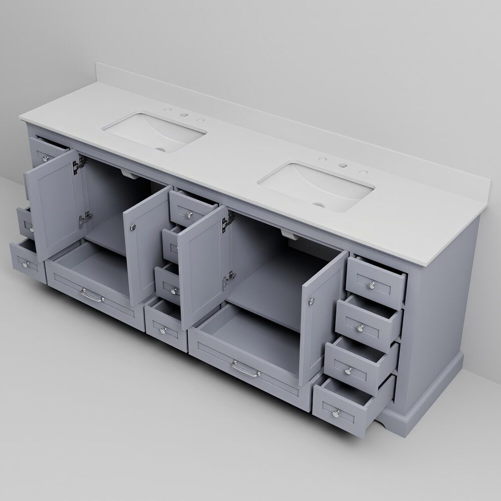 Lexora Home Dukes 84" Double Bathroom Vanity in Dark grey with 2 cm White Quartz Top and Rectangular Sinks, , large