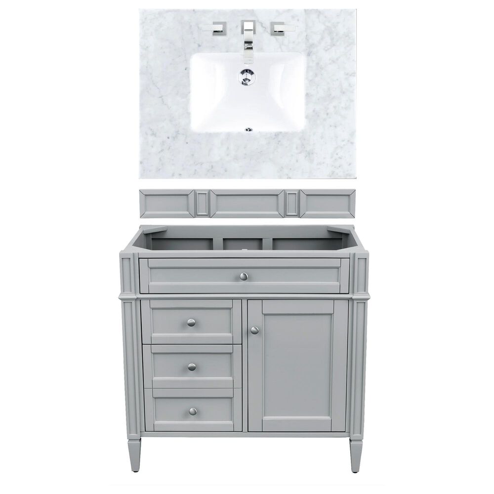 James Martin Vanities Brittany 36" Single Bathroom Vanity in Urban Gray with 3 cm Carrara White Marble Top and Rectangle Sink, , large