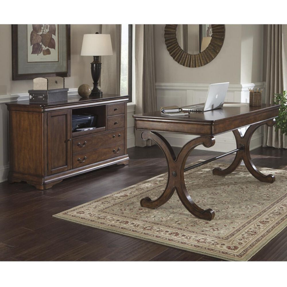 Belle Furnishings Brookview Writing Desk and Credenza in Rustic Cherry