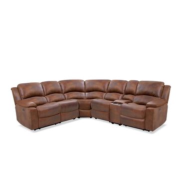 Oxford Furniture 6-Piece Power Reclining Curved Sectional in Brazil Cognac, , large