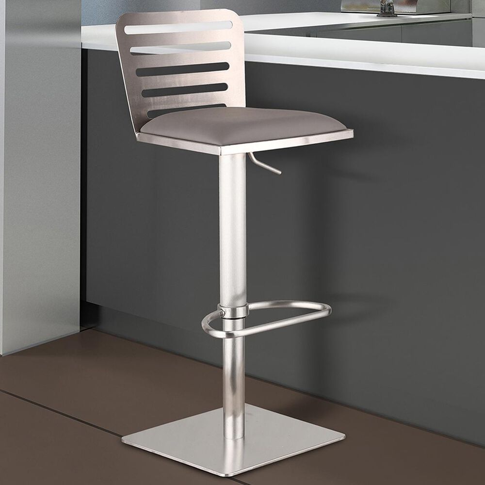Blue River Delmar Adjustable Bar Stool in Gray and Chrome, , large
