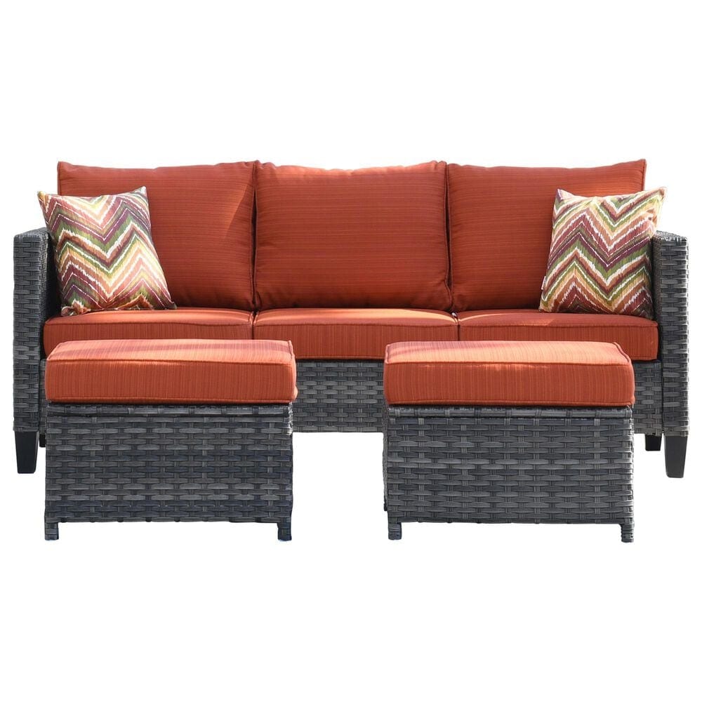 HOMLUX 3-Piece Modular Outdoor Sofa Set with Two Ottomans in Orange, , large