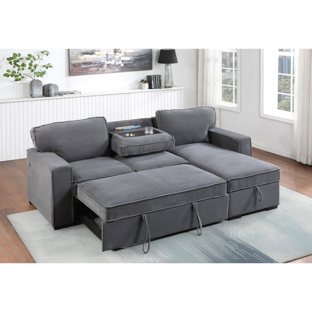 Modern Market Stationary Sofa Bed with Reversible Chaise in Light Grey, , large
