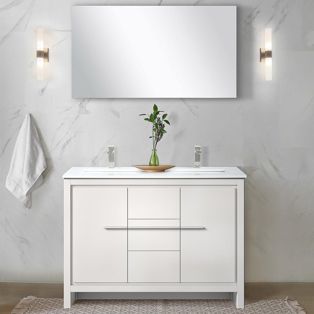 Lexora Home Lafarre 48&quot; Double Bathroom Vanity in Navy Blue with 2 cm White Quartz Top, Rectangular Sinks and 43&quot; Mirror, , large