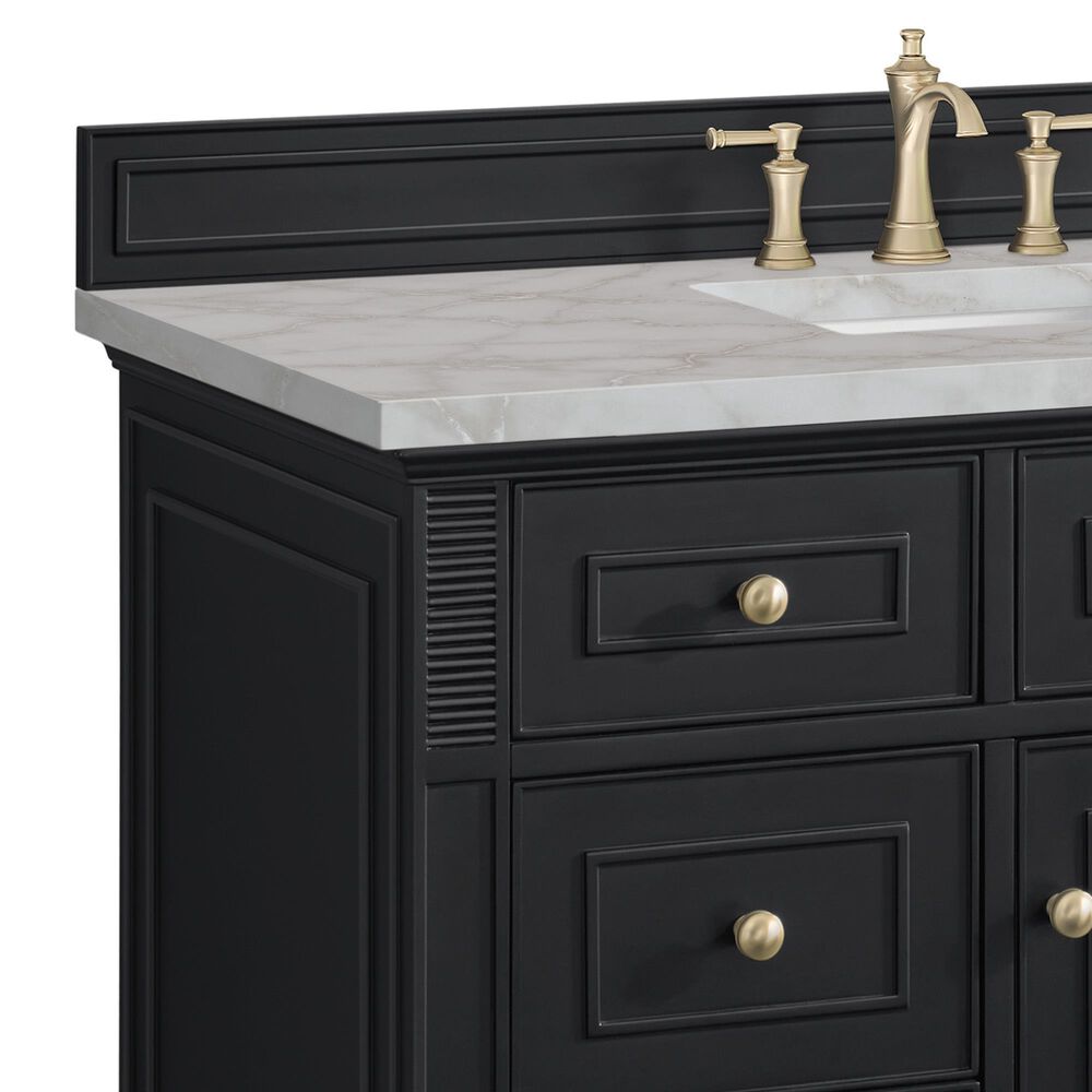 James Martin Vanities Lorelai 48&quot; Single Vanity in Black Onyx with 3 CM Victorian Silver Quartz Top, , large