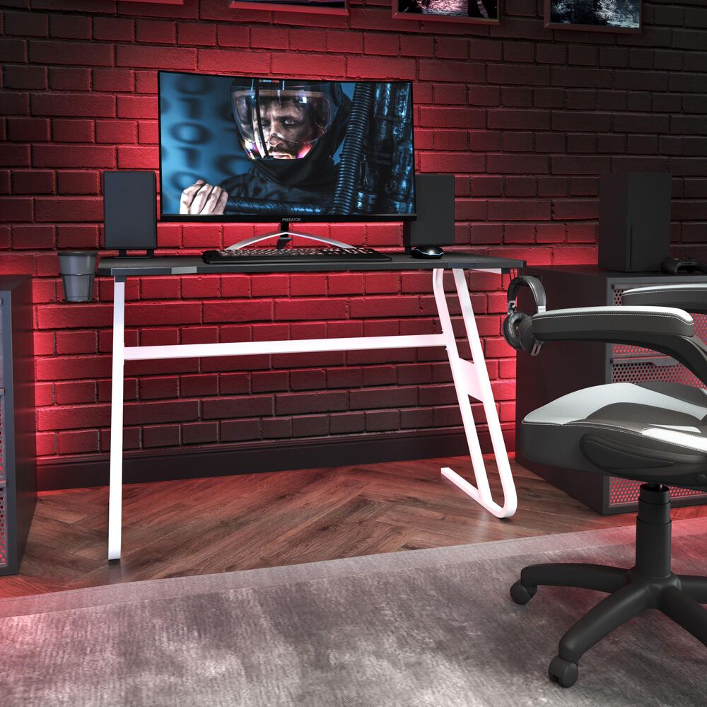 Flash Furniture Gaming Ergonomic Desk in White and Black Nebraska