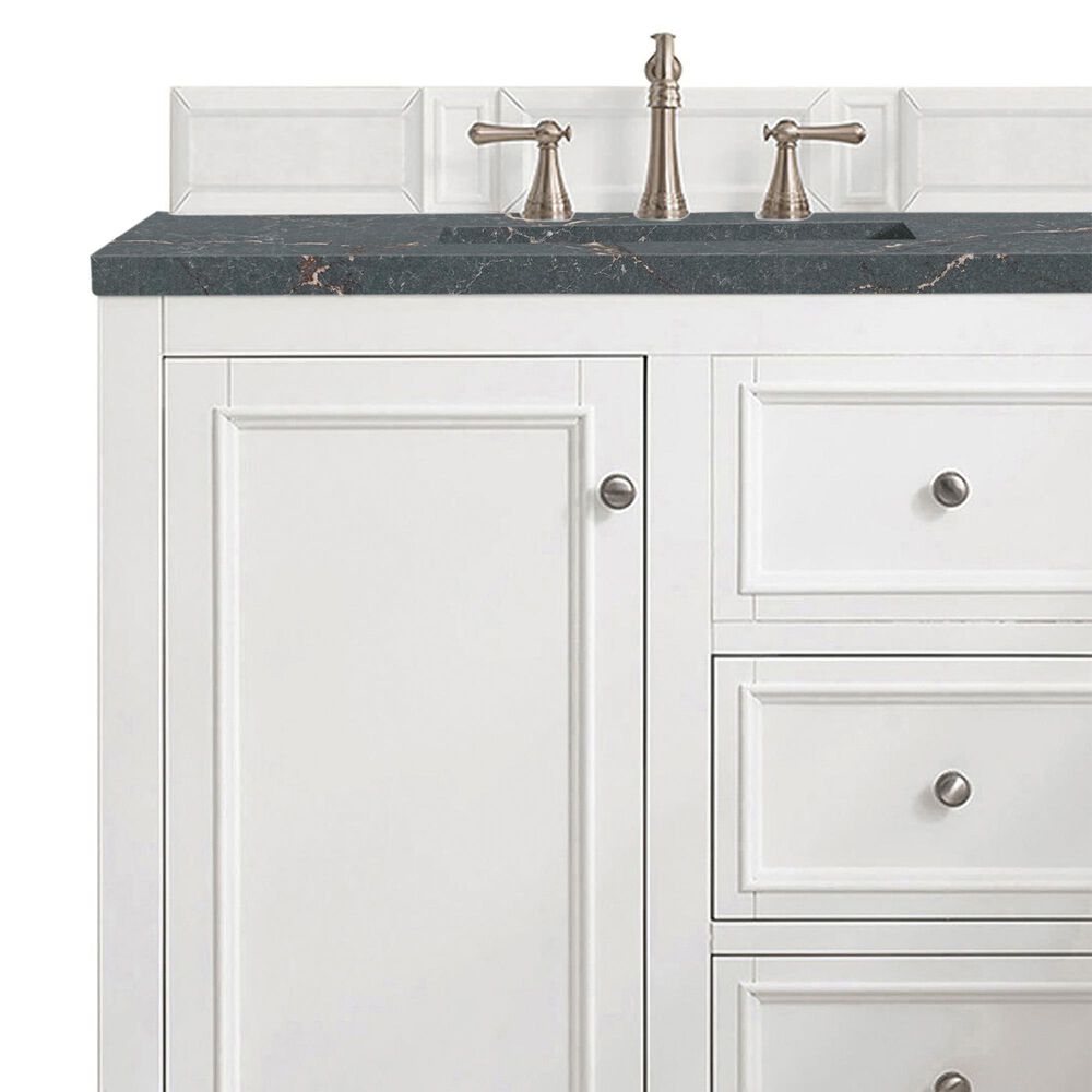 James Martin Vanities De Soto 36" Single Bathroom Vanity in Bright White with 3 cm Parisien Bleu Quartz Top and Rectangular Sink, , large