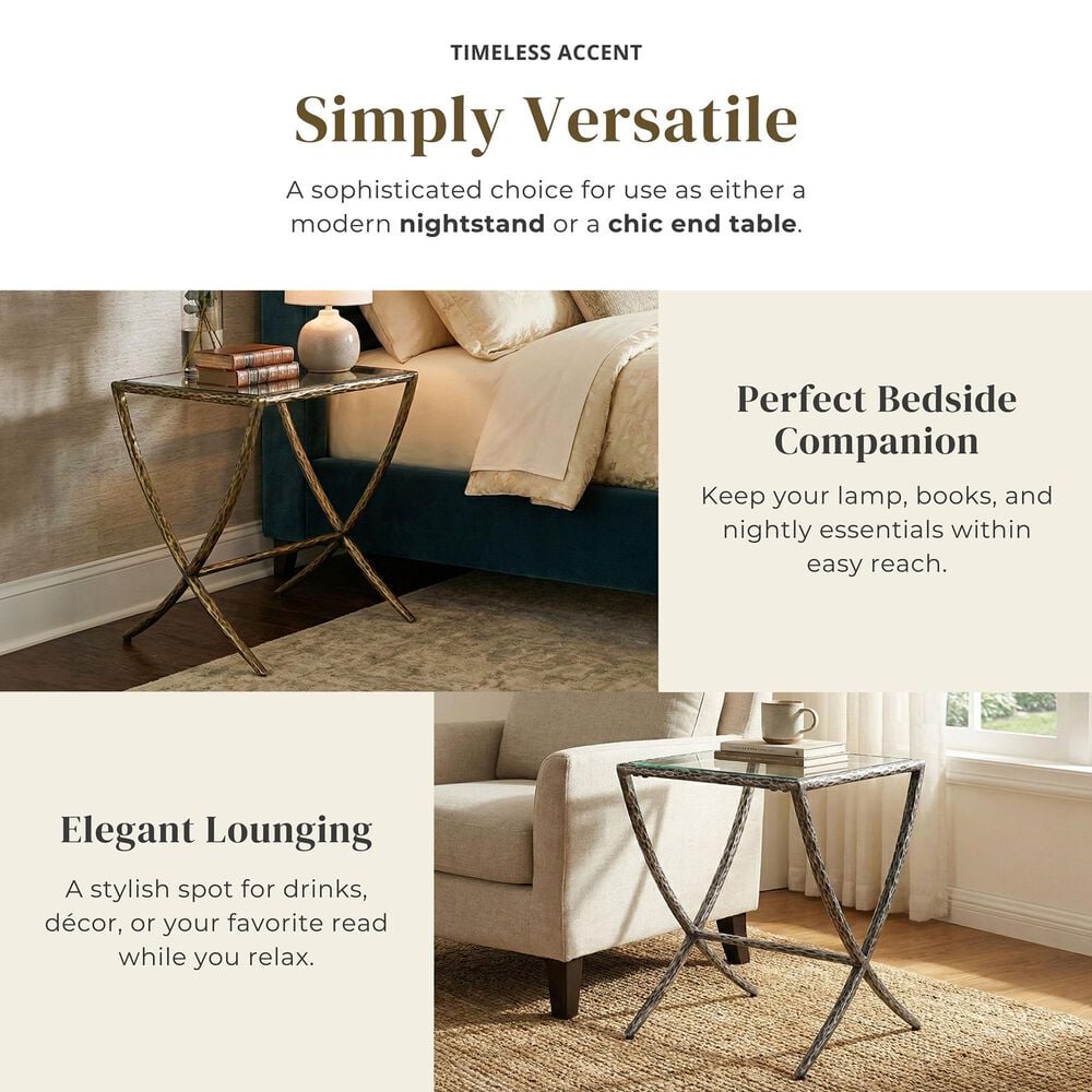 Furniture of America Lalia Side Table with Tempered Glass Top and X-Base in Gun Metal, , large