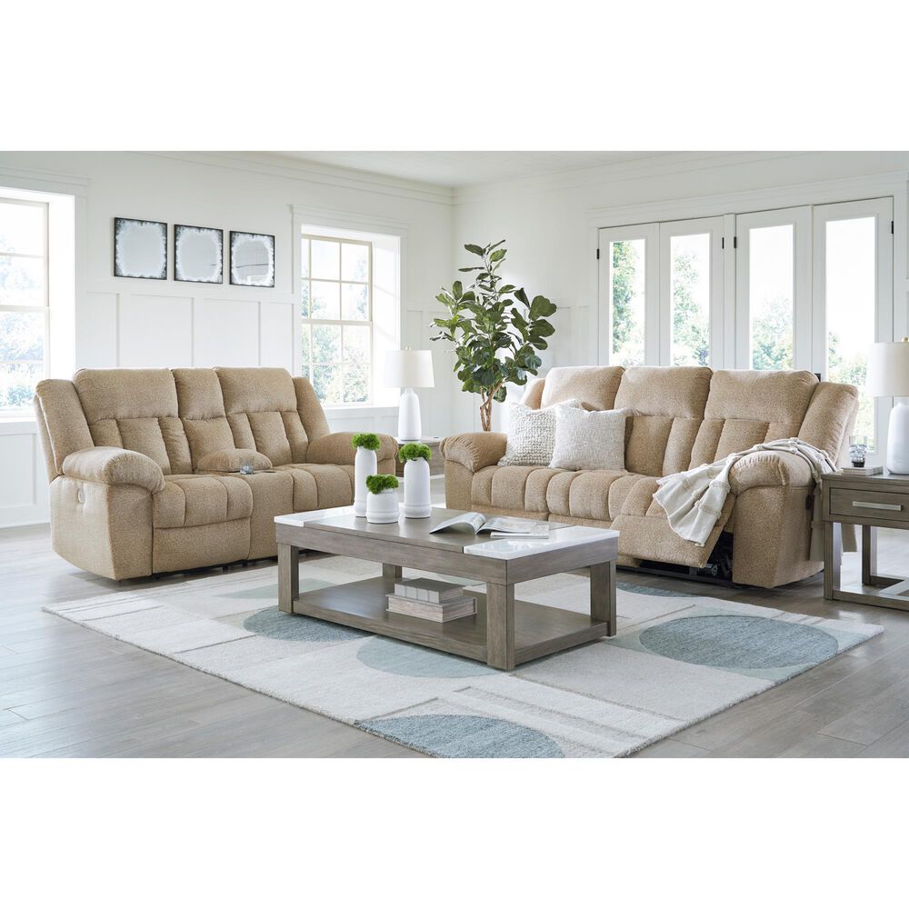 Ashley Tip-Off Power Reclining Loveseat with Adjustable Headrest in Wheat, , large