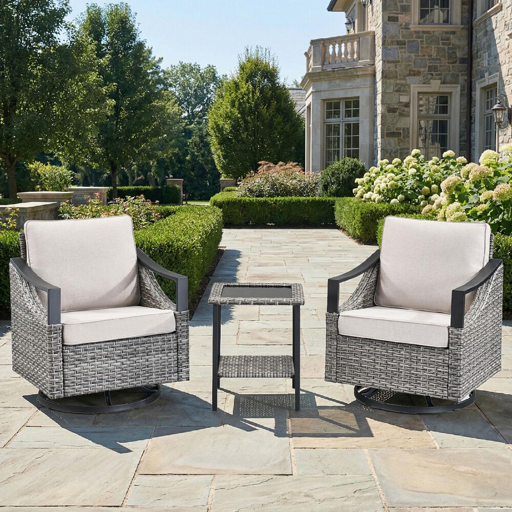 Sunwell Garden 3-Piece Patio Swivel Glider Set with 21.9" Side Table in Beige, , large