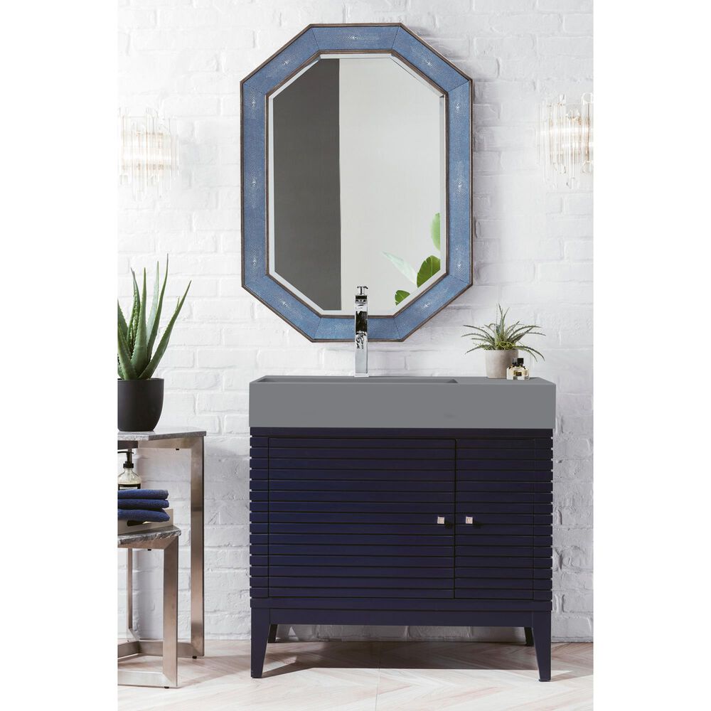 James Martin Linear 36" Single Bathroom Vanity in Victory Blue with 13