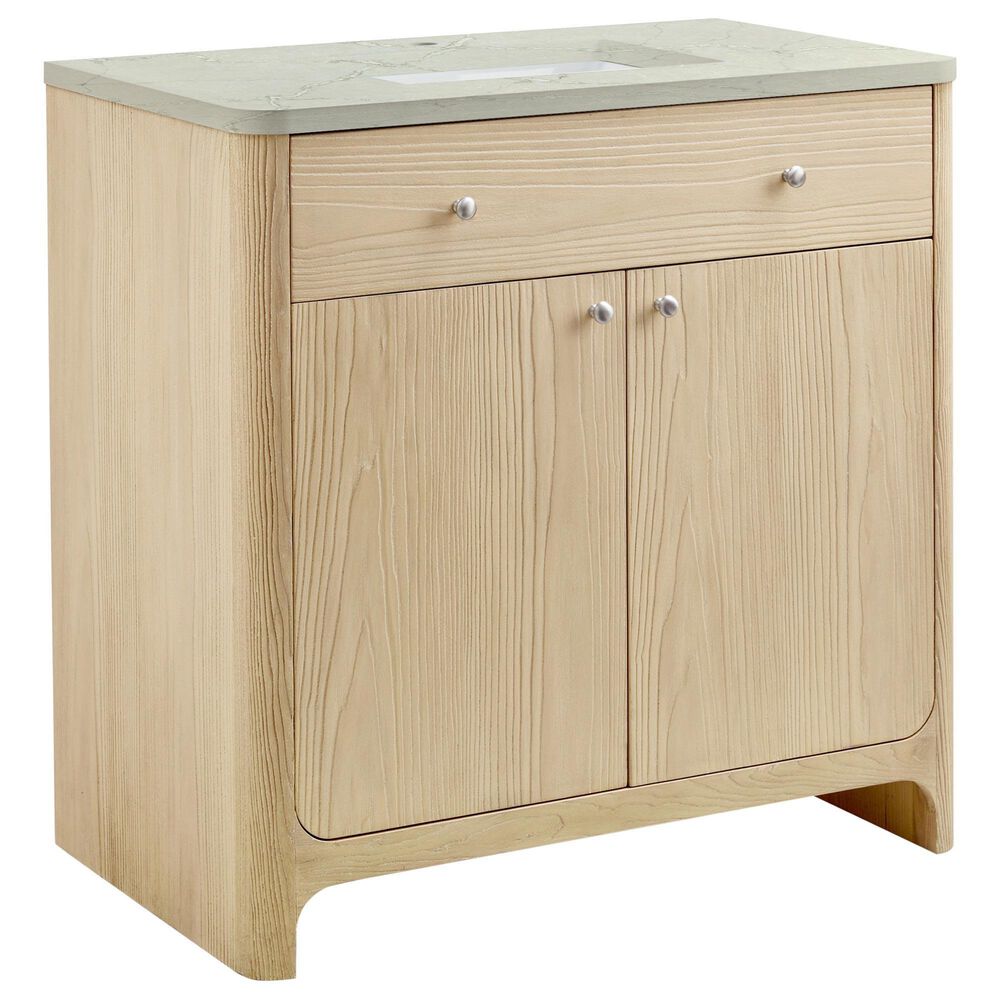 James Martin Vanities Gracyn 36" Single Bathroom Vanity in Coastal Driftwood with 3 cm Victorian Silver Quartz Top and Rectangular Sink, , large