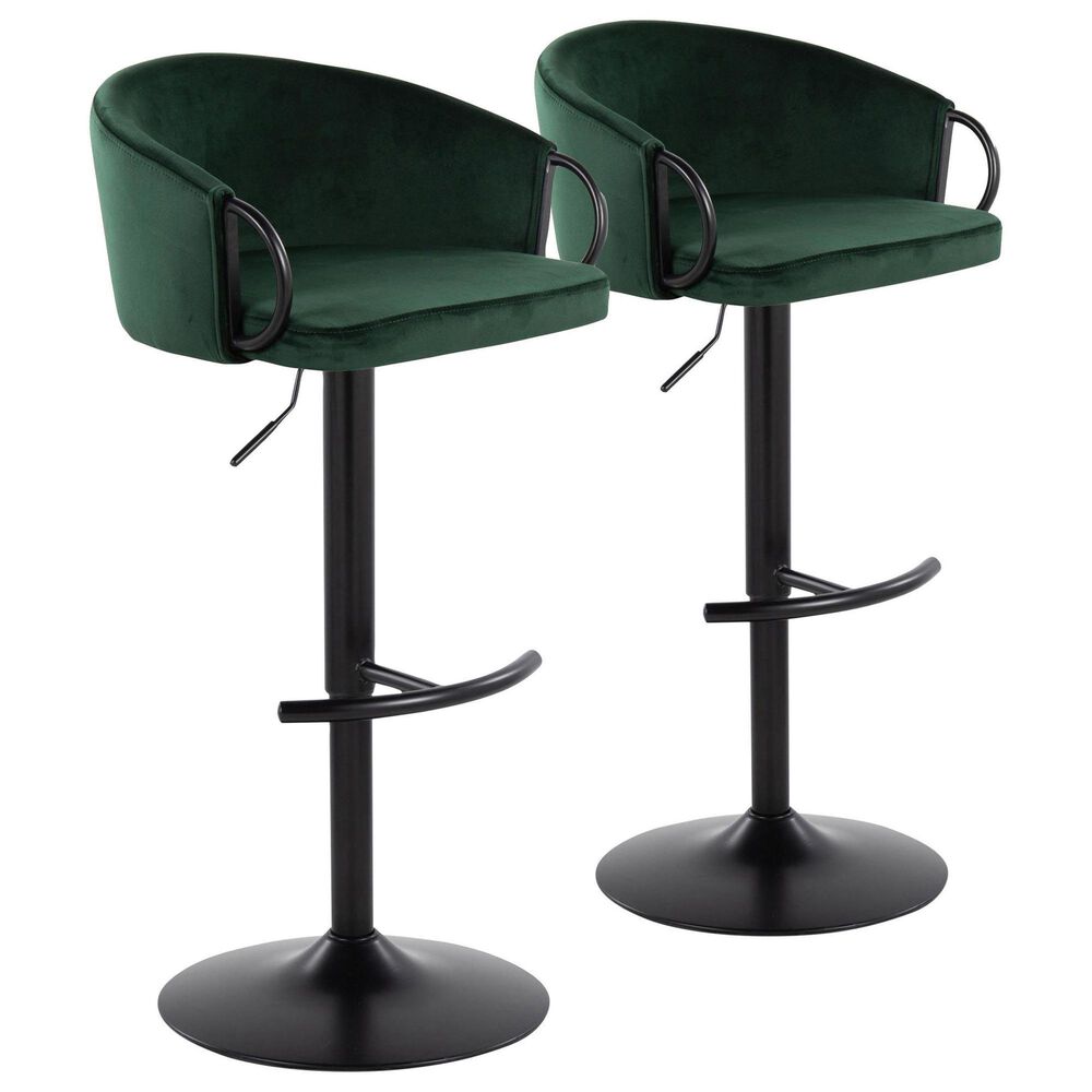 LumiSource Claire Swivel Adjustable Barstool with Green Velvet Upholstery in Black (Set of 2), , large