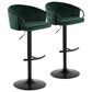 LumiSource Claire Swivel Adjustable Barstool with Green Velvet Upholstery in Black (Set of 2), , large