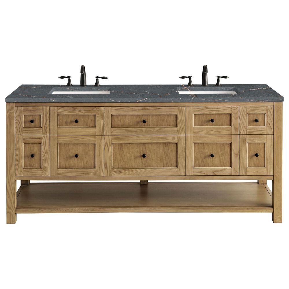 James Martin Vanities Breckenridge 72&quot; Double Bathroom Vanity in Light Natural Oak with 3 cm Parisien Bleu Quartz Top and Rectangular Sinks, , large