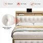 HOMLUX Queen Upholstered Bookcase Bed with LED Headboard with Charging Station in White, , large