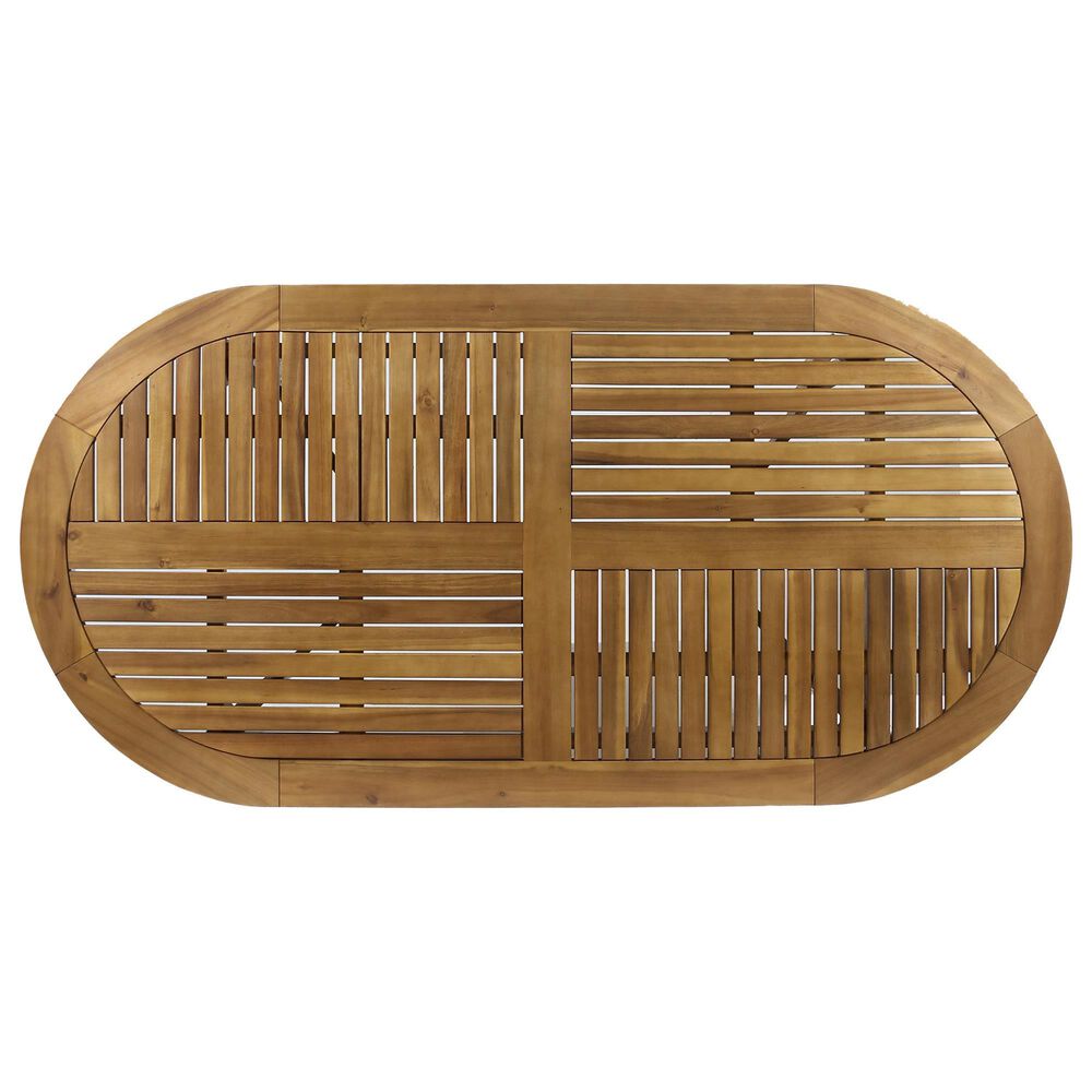 Hearth and Haven 70&quot; Outdoor Oval Dining Table with Slatted Tabletop and Curved Y-Shaped Legs in Teak, , large
