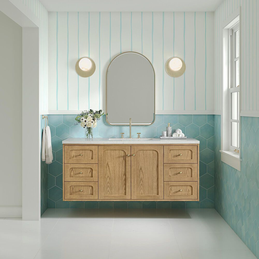 James Martin Vanities Laurent 60&quot; Single Bathroom Vanity in Light Natural Oak with 3 cm Lime Delight Quartz Top and Rectangular Sink, , large