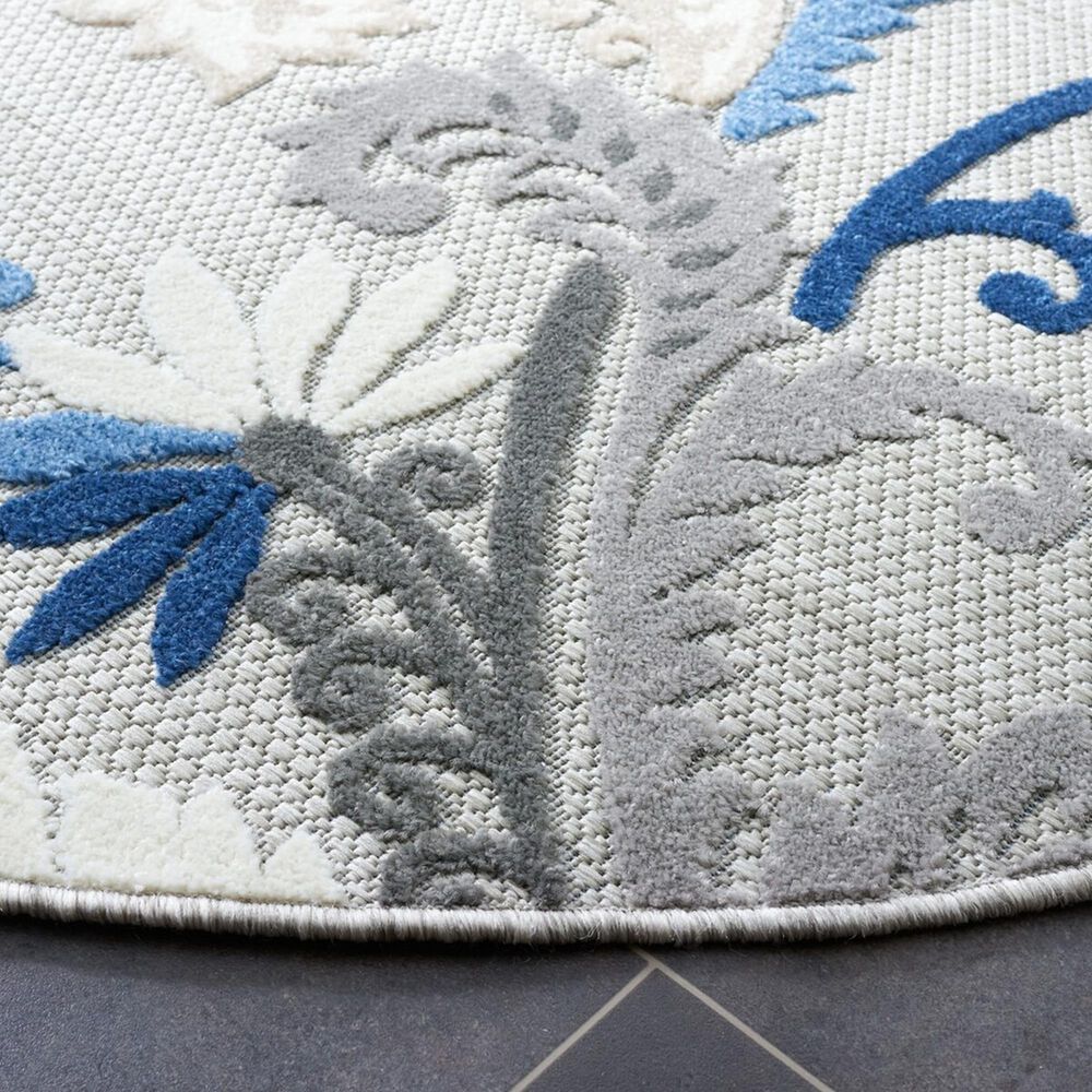 Safavieh Cabana CBN305F 6&#39;7&quot; Round Grey and Blue Indoor/Outdoor Area Performance Rug, , large