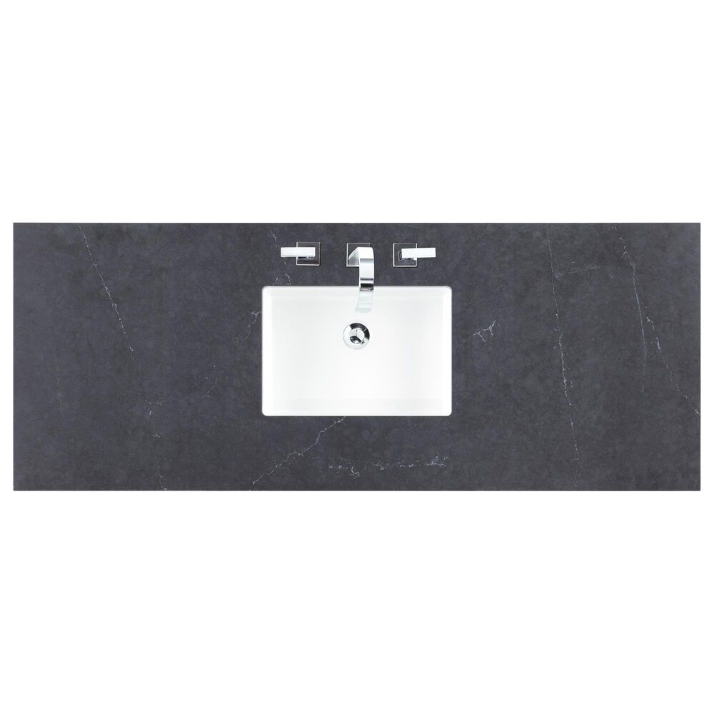 James Martin Vanities Chicago 60&quot; Single Bathroom Vanity in Glossy White with 3 cm Charcoal Soapstone Quartz Top and Rectangular Sink, , large
