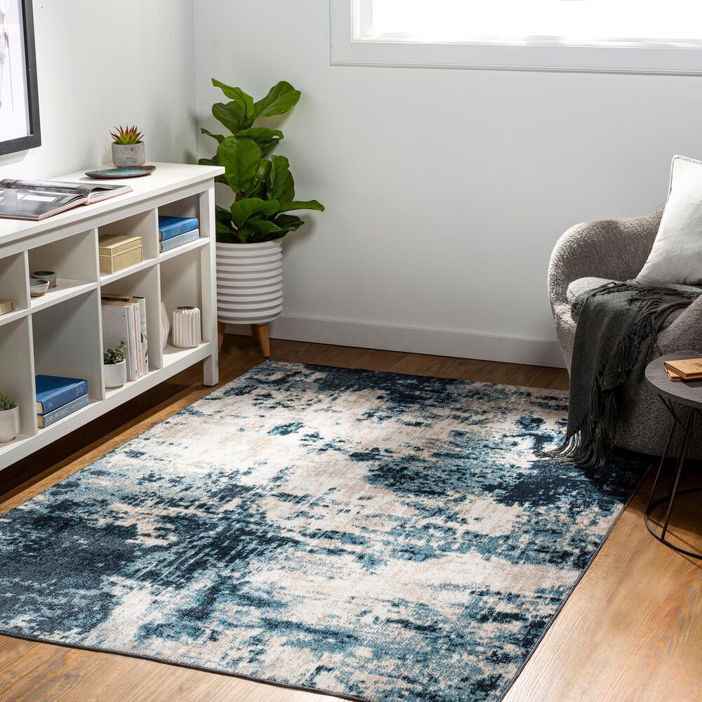 Surya Lavadora 5&#39;3&quot; x 7&#39; Ink Blue, Navy, Light Gray, Light Beige and Cream Area Rug, , large