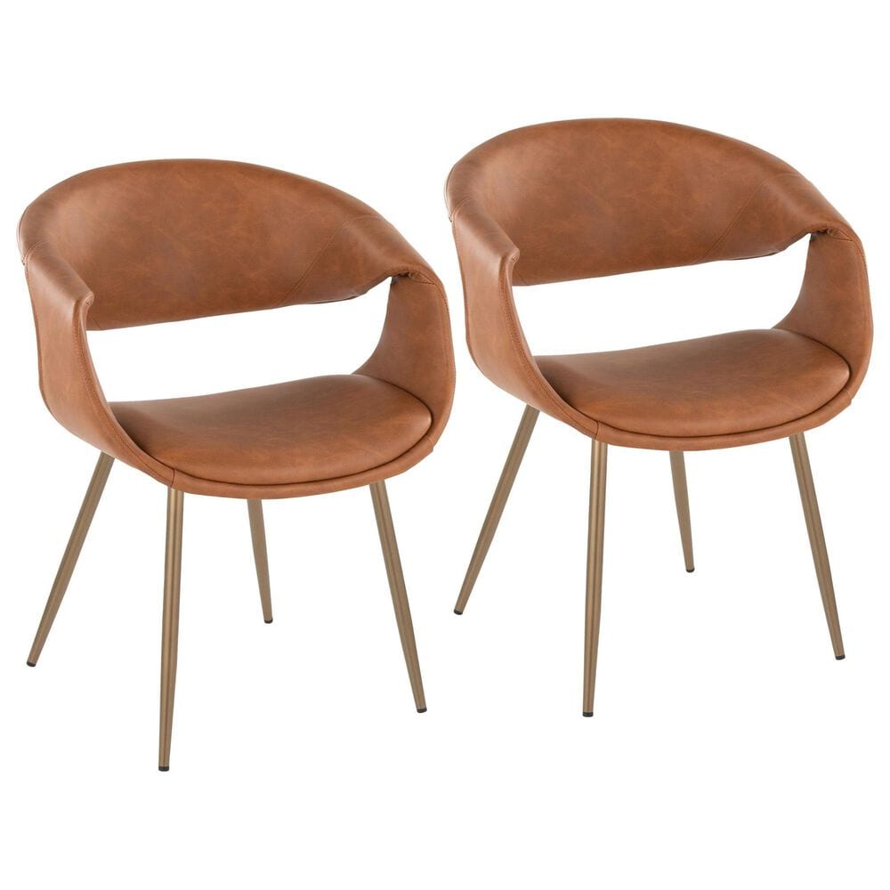 LumiSource Curvo Arm Chair with Camel Faux Leather Cushion in Antique Copper (Set of 2), , large