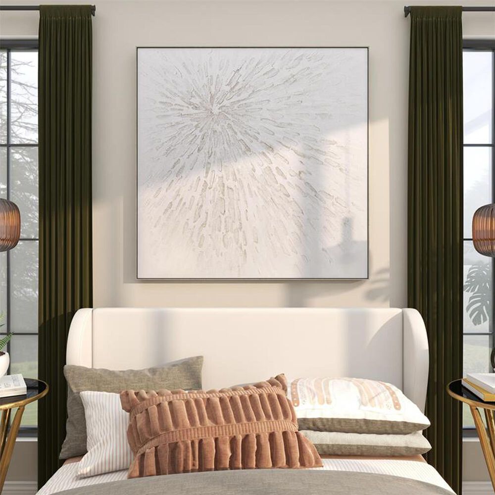 Maple and Jade 39&quot; x 39&quot; Canvas Starburst Abstract Metallic Framed Wall Art with Silver Framed in White, , large