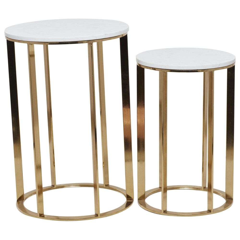 Maple and Jade End Table with Marble Top in Gold (Set of 2), , large