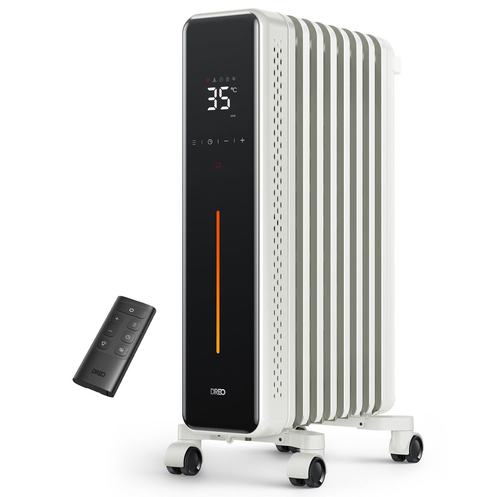 DREO Oil-filled Radiant Tower Indoor Electric Space Heater with Remote in White, , large