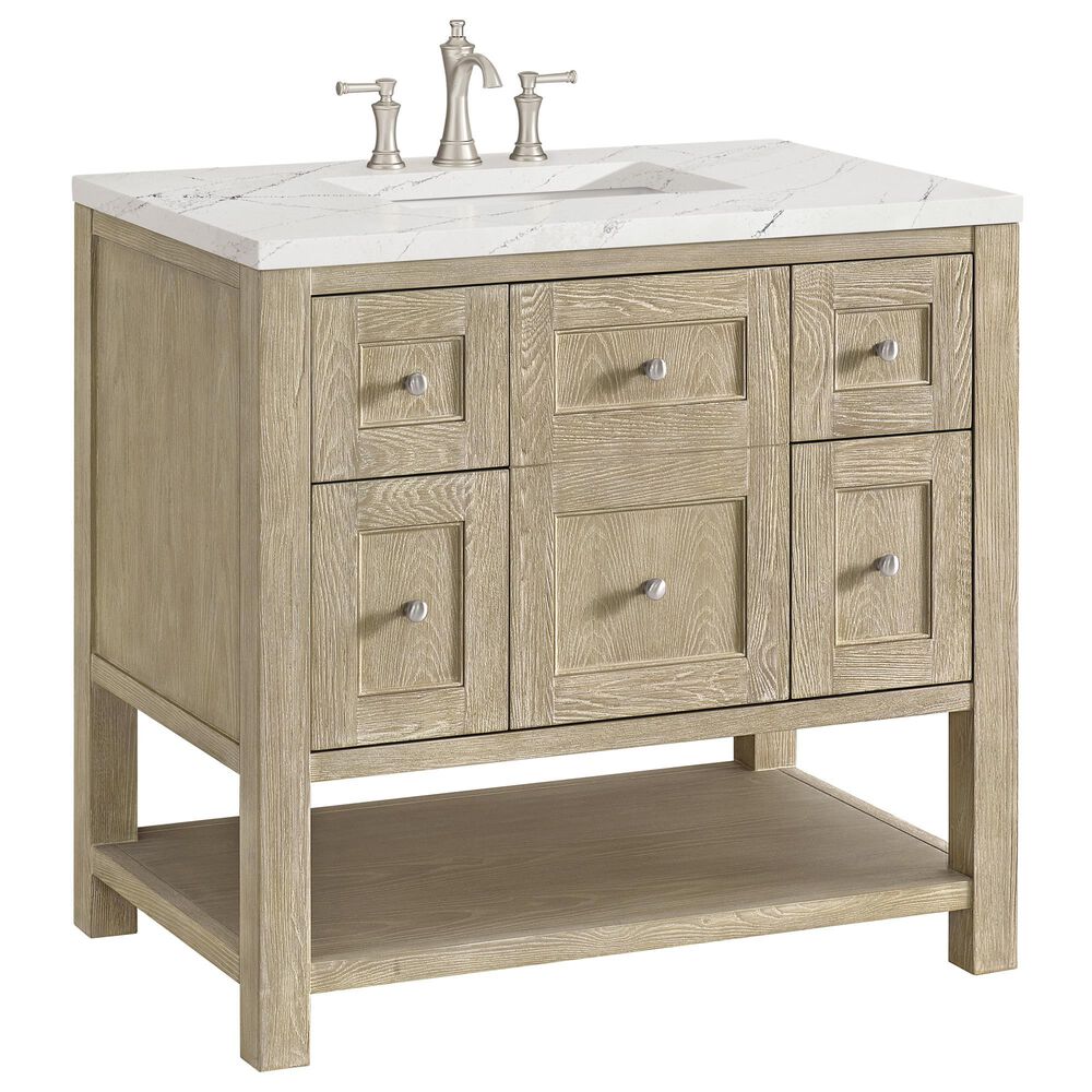 James Martin Vanities Breckenridge 36" Single Vanity in Whitewashed Oak with 3 cm Ethereal Noctis Quartz Top, , large