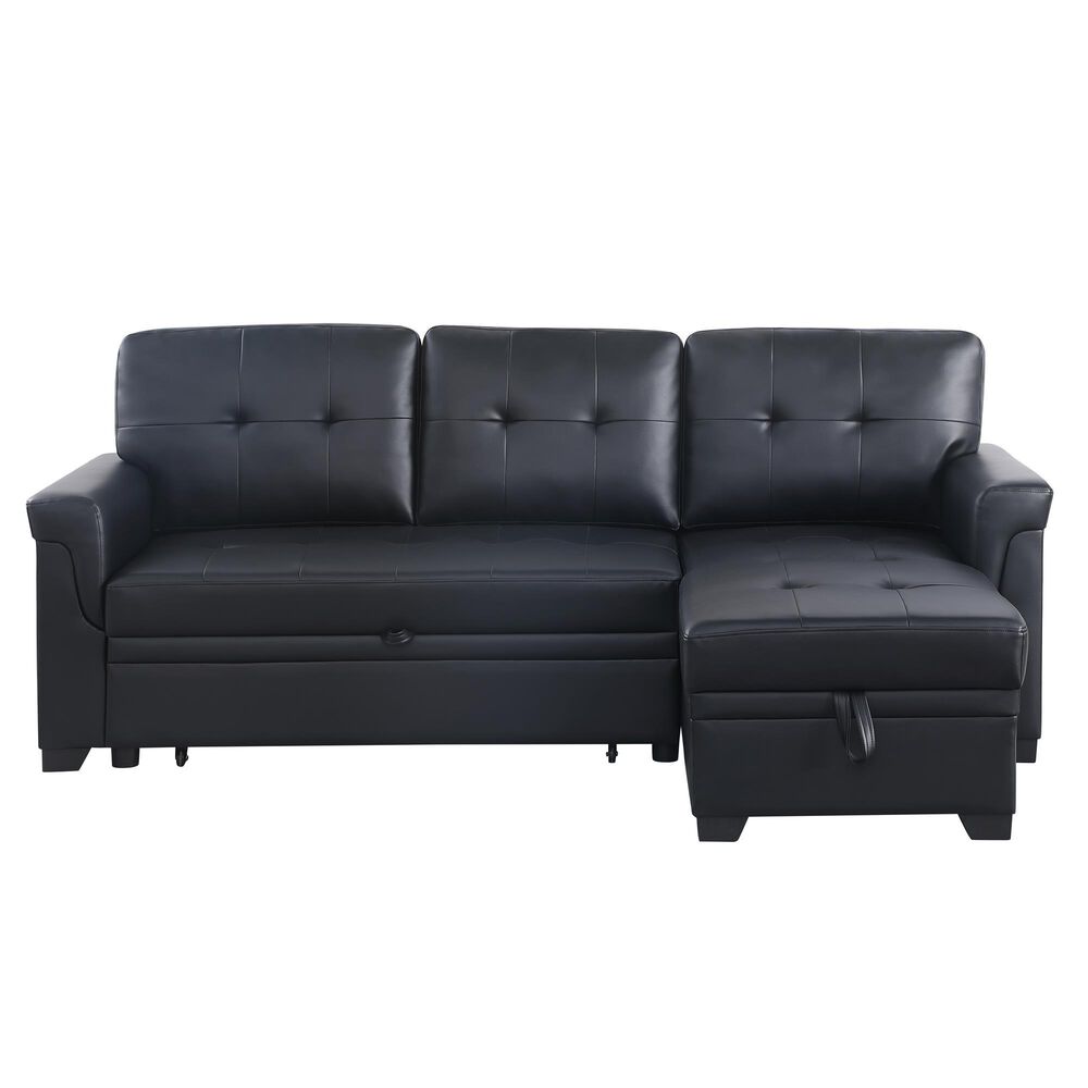 Lilola Home Lucca 84" Stationary Sleeper Sofa with Storage Chaise in Black, , large