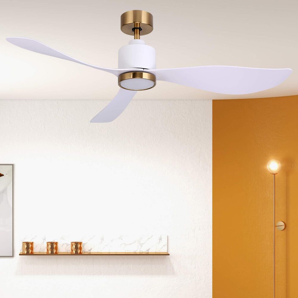 HOMLUX 52" Indoor Ceiling Fan with LED Light in Antique Brass and White, , large