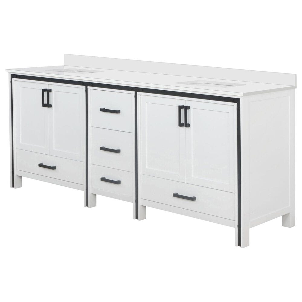 Lexora Home Ziva 84" Double Bathroom Vanity in White with 2 cm White Quartz Top and Rectangular Sinks, , large