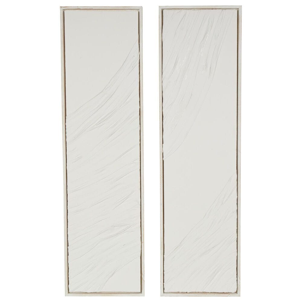 Maple and Jade 71" x 20" Wavy Textured Wall Decor with Distressed Wood Frames in White (Set of 2), , large