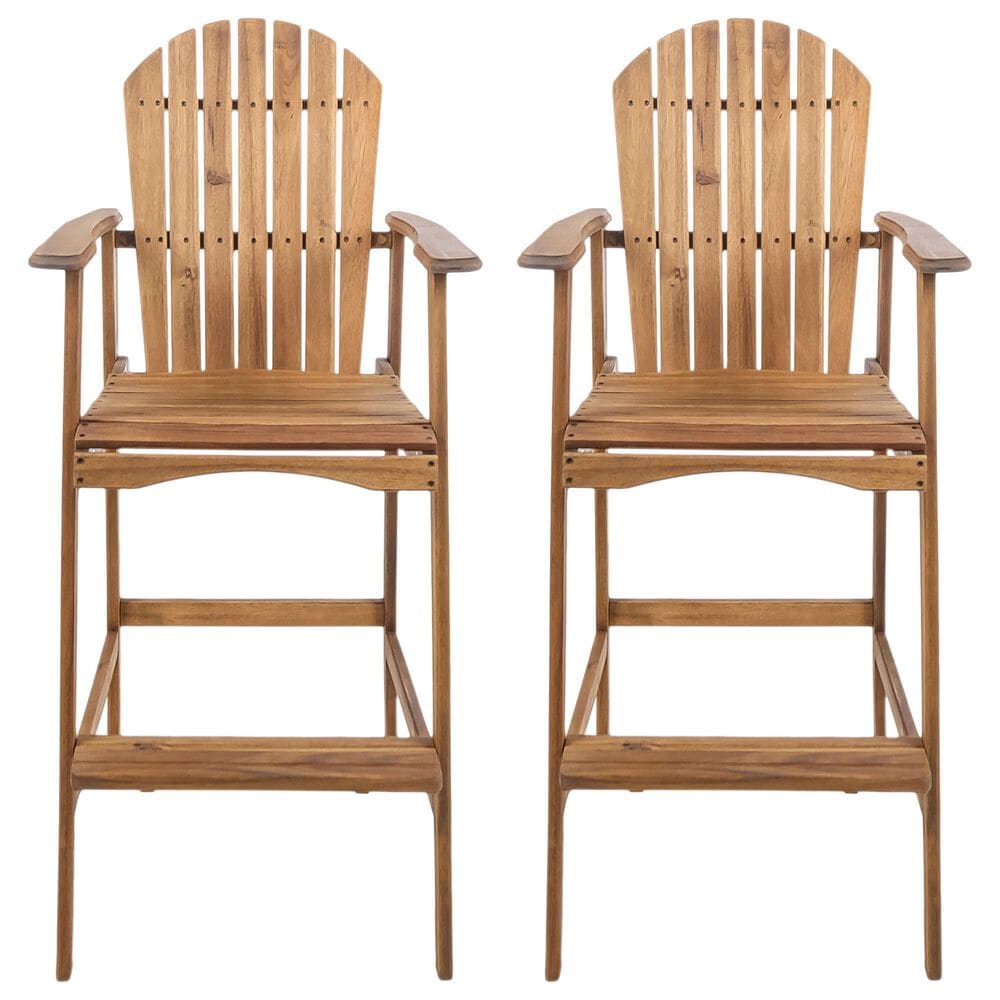 Hearth and Haven Outdoor Acacia Wood Adirondack Barstool in Natural Stained (Set of 2), , large