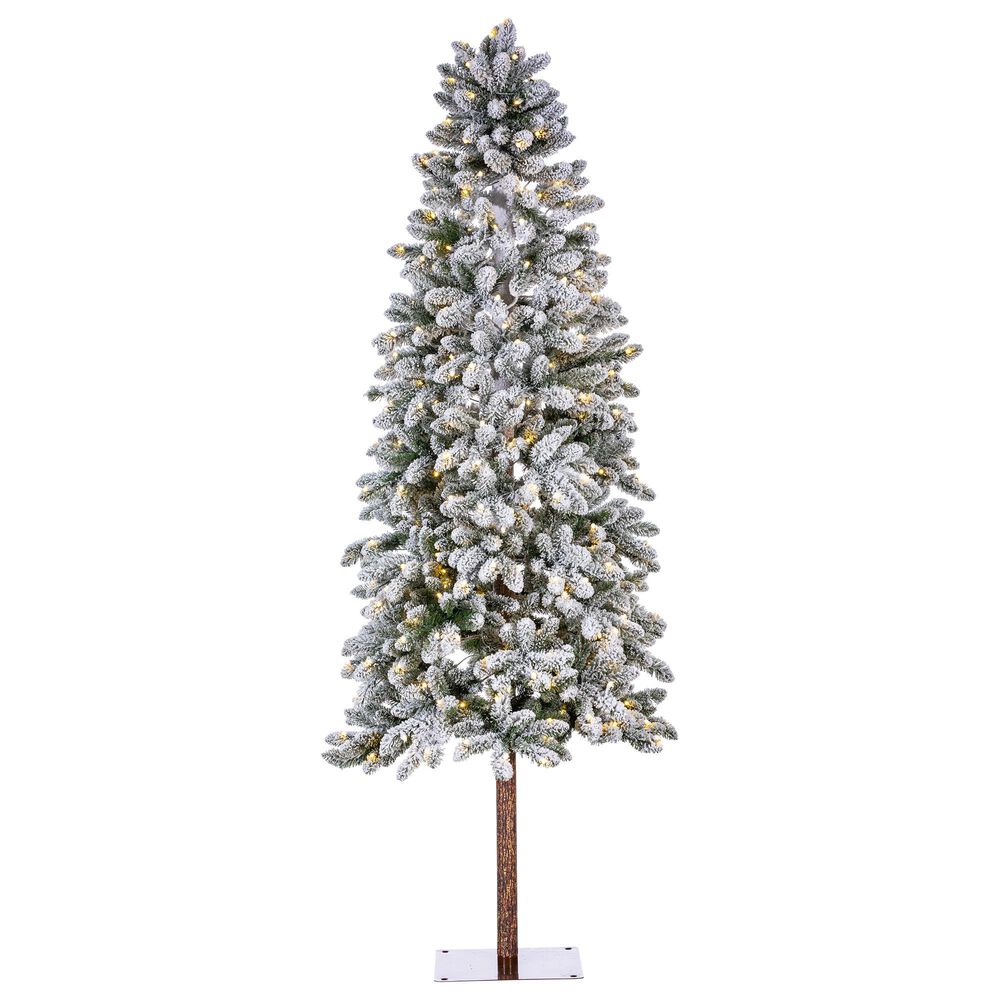 The Gerson Company 7.5" Flocked Christmas Alpine Tree in Green, , large