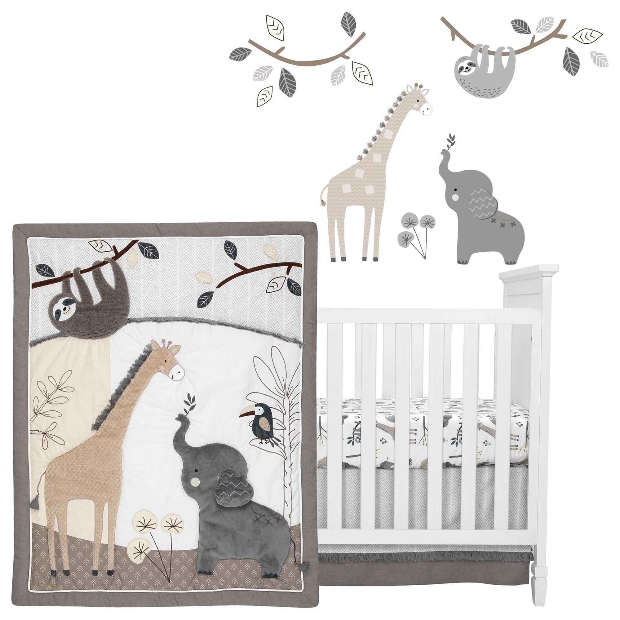 Lambs and Ivy Baby Jungle Animals 4 Piece Crib Bedding Set in Gray