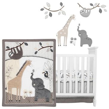 Lambs and Ivy Baby Jungle Animals 4-Piece Crib Bedding Set in Gray, White and Taupe, , large