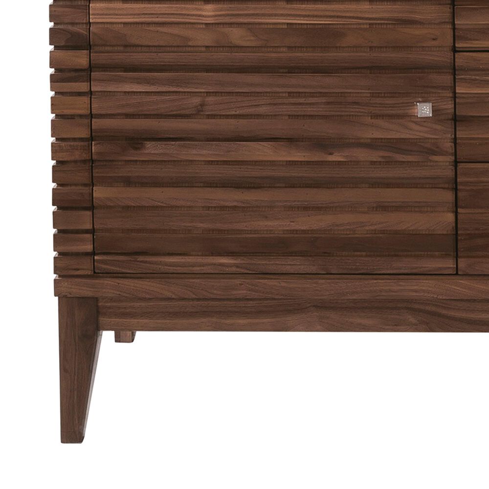 James Martin Vanities Linear 59&quot; Double Bathroom Vanity in Mid Century Walnut with 15 cm Glossy White Solid Surface Top and Rectangular Sinks, , large