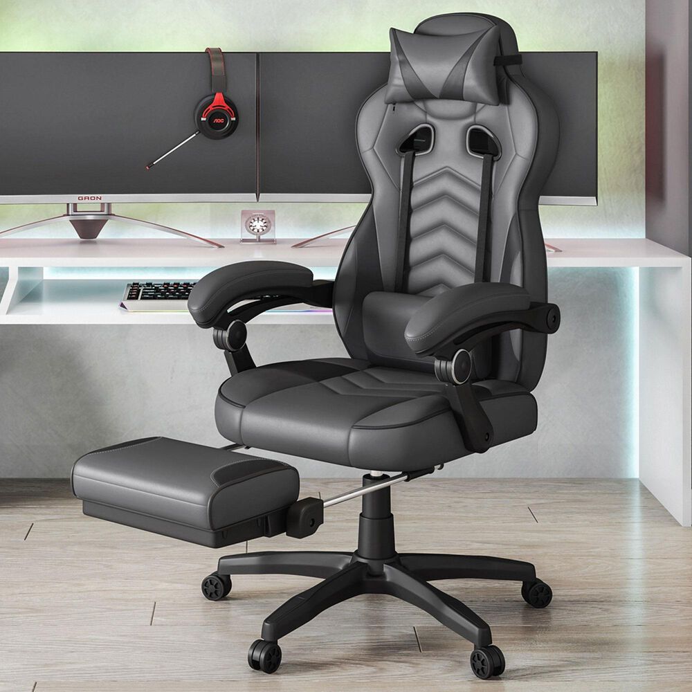 Rta Products Llc Fully Reclining Executive Office Chair with Footrest in Black and Grey, , large