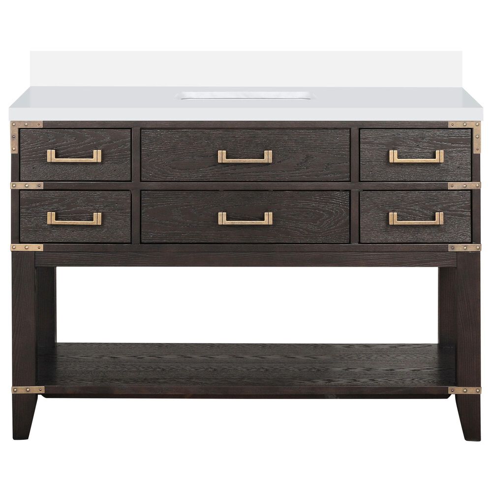 Lexora Home Norwalk 48&quot; Single Bathroom Vanity in Brown Oak with White Cultured Marble Top and Rectangular Sink, , large
