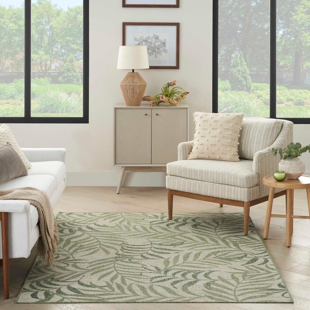 Nourison Garden Oasis GOA01 Ivory and Green 6&#39; x 9&#39; Indoor/Outdoor Area Rug, , large