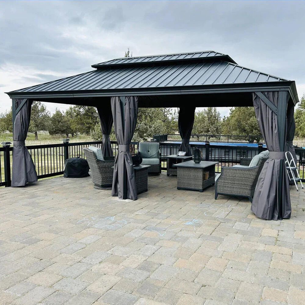 HOMLUX 20-ft x 12-ft Permanent Hardtop Gazebo in Grey with Hardtop Roof (Screen Included), , large