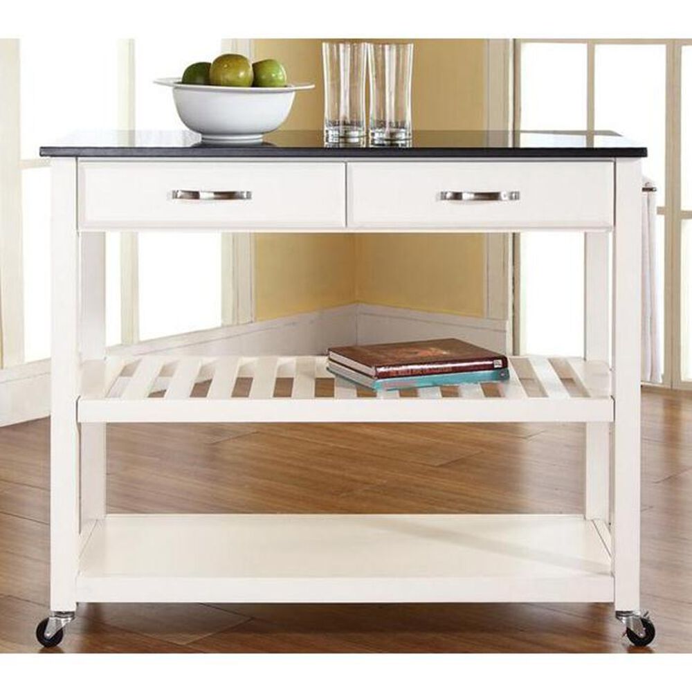 Crosley Furniture White Solid Black Granite Top Kitchen Cart, , large