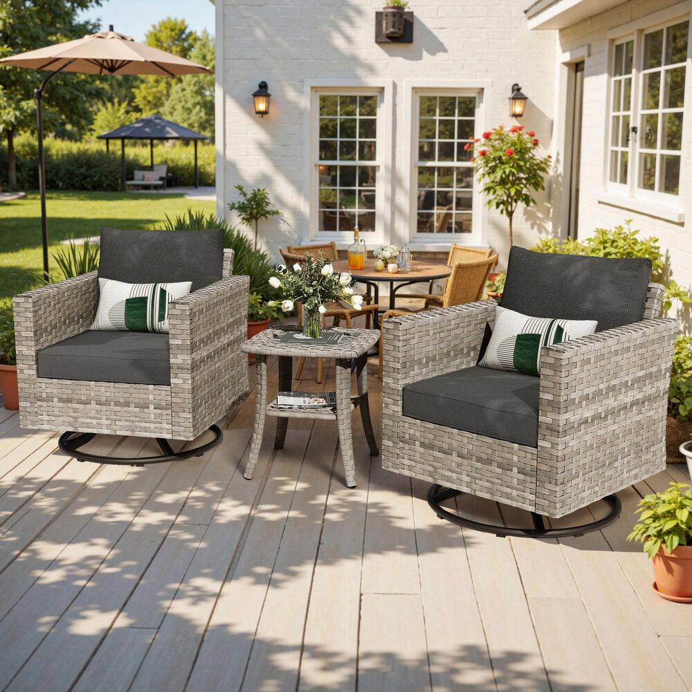 HOMLUX 3-Piece Outdoor Conversation Set in Black, , large
