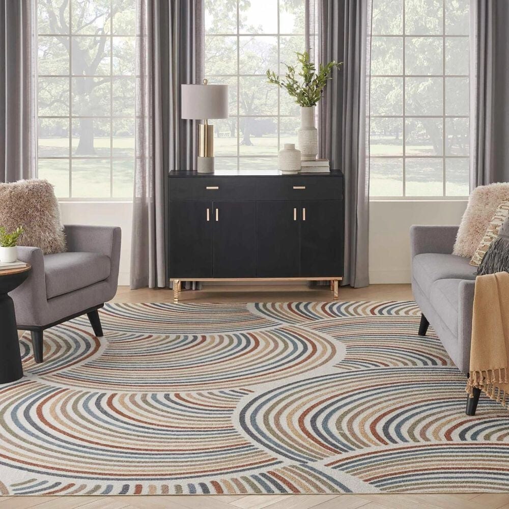 Nourison Astra Machine Washable 9&#39; x 12&#39; Ivory and Multicolor Area Rug, , large