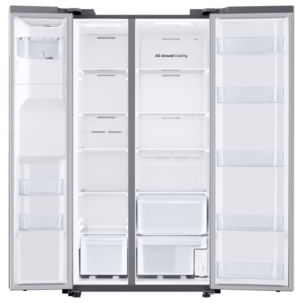 Samsung 4-Piece Kitchen Package with 27.4 Cu. Ft. Side-by-Side Refrigerator and 6.3 Cu. Ft. Smart Freestanding Electric Range in Stainless Steel, , large